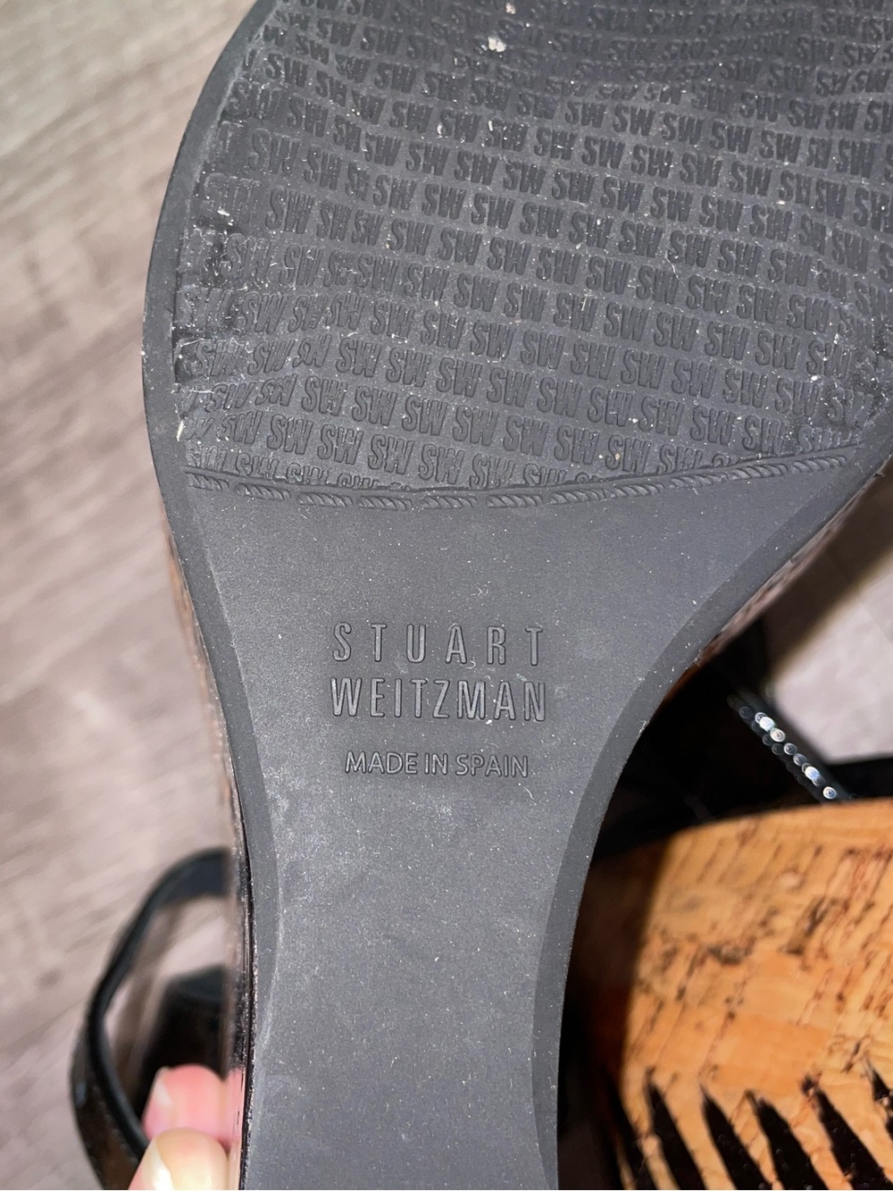 Stuart Weitzman Black Patent Cork Platform Wedge Sandals - Picture 6 of 9